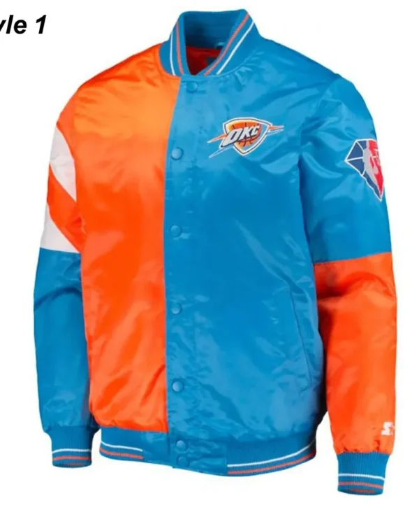 Oklahoma City Thunder Starter Varsity Orange and Blue Jacket