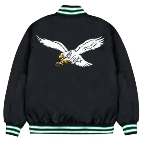 Philadelphia Eagles Green And White Rib Bomber Black Jacket For Sale