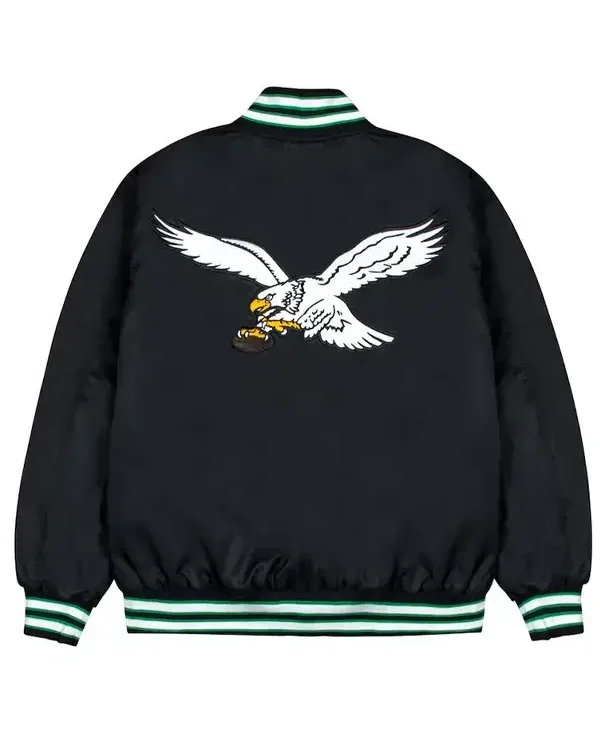 Philadelphia Eagles Green And White Rib Bomber Black Jacket For Sale