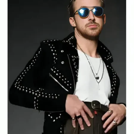 Ryan Gosling SNL Stylish Black Studded Leather Jacket