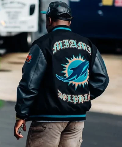 Shop Bizzy Crook Miami Dolphins Black Varsity Jacket
