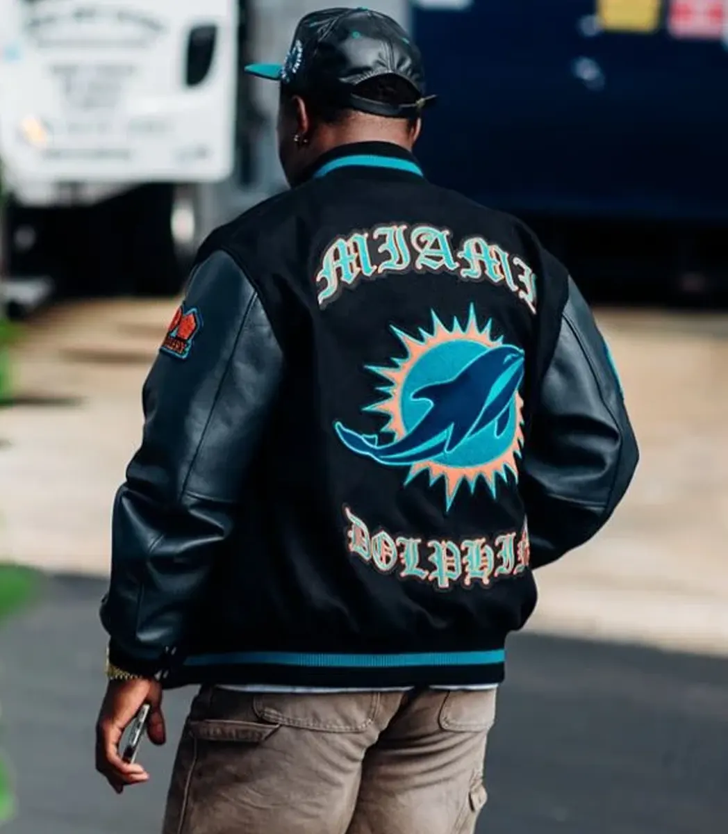 Shop Bizzy Crook Miami Dolphins Black Varsity Jacket Shop Bizzy Crook Miami Dolphins Black Varsity Jacket