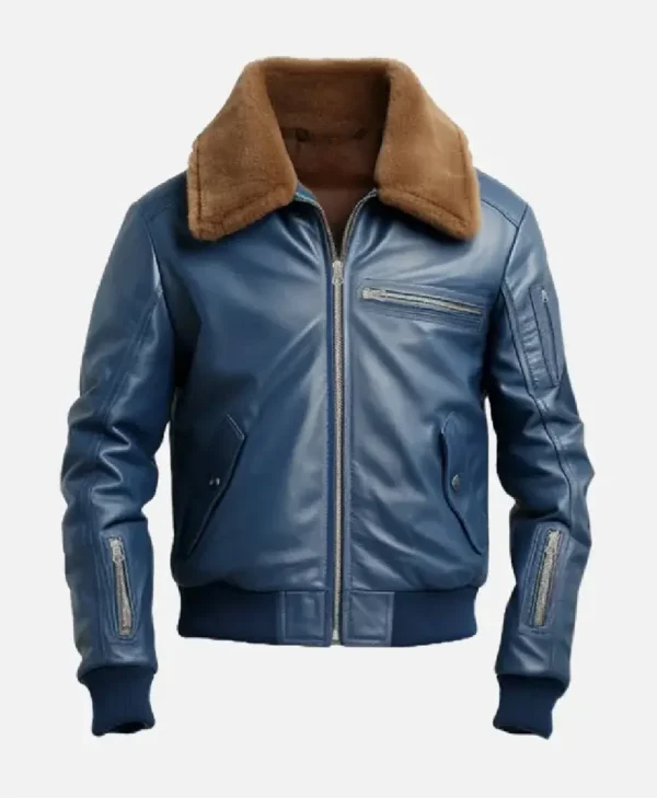 Men’s Aviator Blue Leather Bomber Jacket