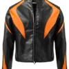 Men’s Black and Orange Cropped Motorcycle Leather Jacket