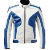Men’s White and Blue Lambskin Motorcycle Leather Jacket