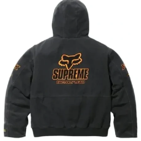 Supreme Fox Racing Denim Hooded Black Jacket For Sale