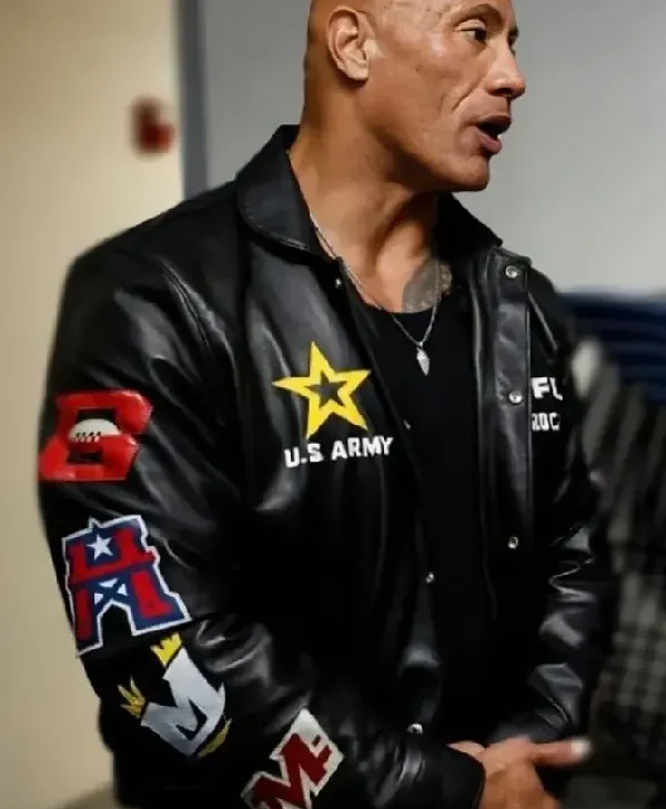 The Rock UFL Leather Jack­et