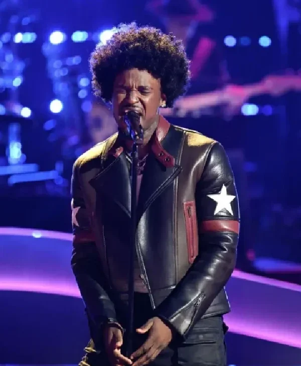 The Voice S28 Kenny Iko Star Sleeves Leather Jacket