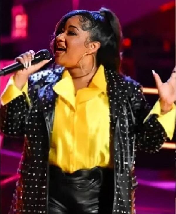 The Voice S28 Yoshihanaa Studded Black Leather Blazer
