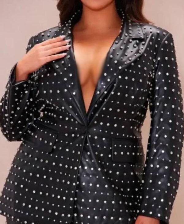The Voice S28 Yoshihanaa Studded Black Leather Blazer