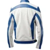 Men’s White and Blue Lambskin Motorcycle Leather Jacket