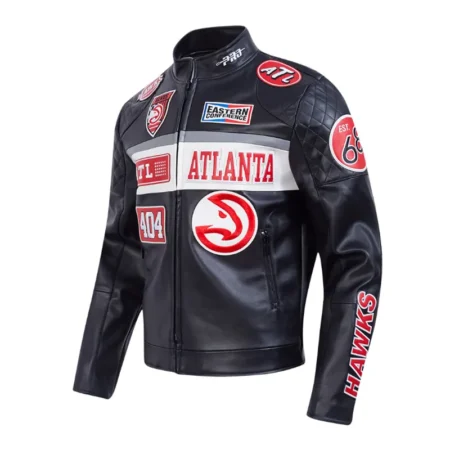 Atlanta Hawks Black Moto Leather Jacket