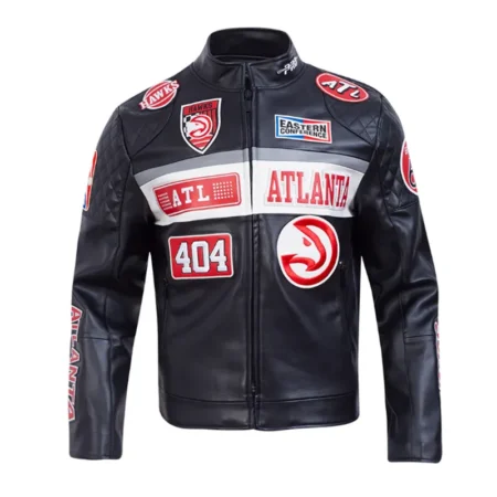 Atlanta Hawks Black Moto Leather Jacket