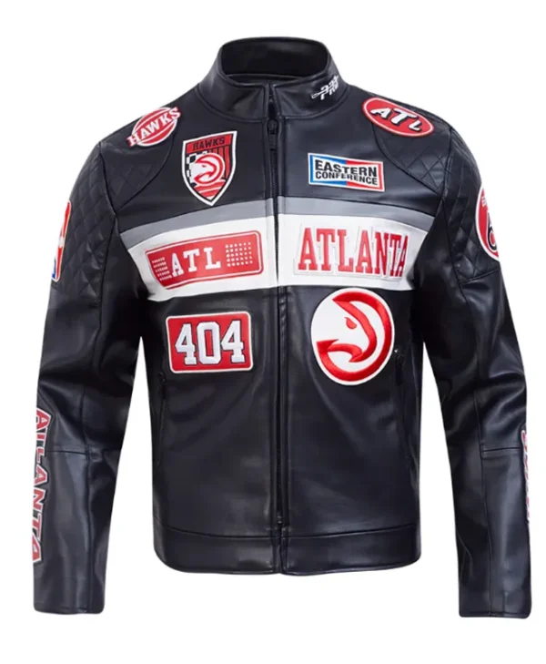 Atlanta Hawks Black Moto Leather Jacket