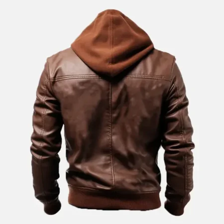 Men’s Ethan Brown Leather Hooded Jacket