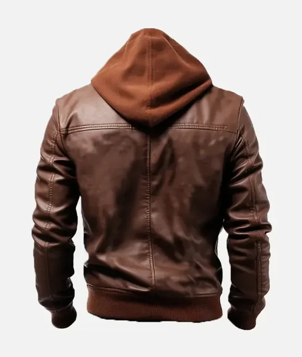 Men’s Ethan Brown Leather Hooded Jacket