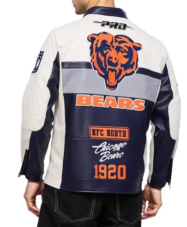 Chicago Bears Navy and White Moto Leather Jacket