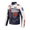 Chicago Bears Navy and White Moto Leather Jacket