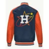 Houston Astros Blue and Orange Varsity Satin Bomber Jacket
