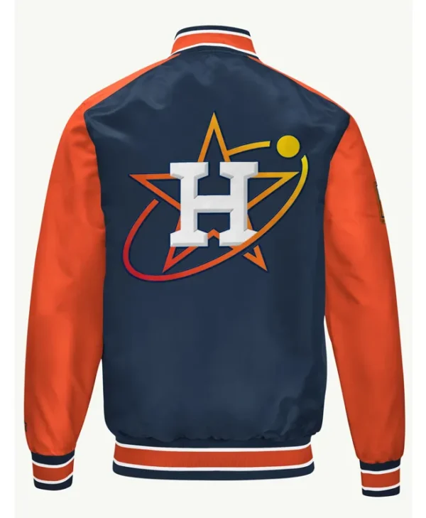 Houston Astros Blue and Orange Varsity Satin Bomber Jacket