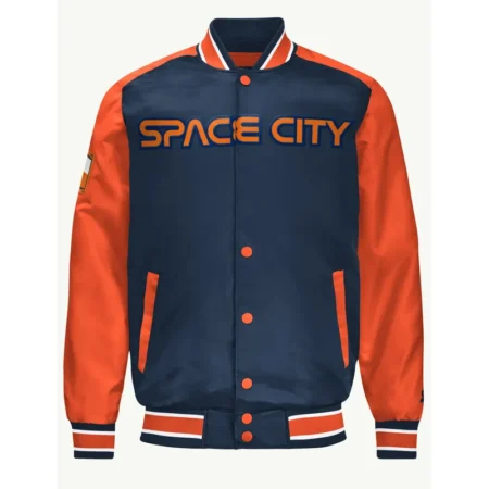 Houston Astros Blue and Orange Varsity Satin Bomber Jacket
