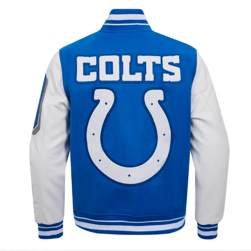 indianapolis-colts-mashup-blue-and-white-letterman-jacket Indianapolis Colts Mashup Rib Varsity Wool and Leather Jacket