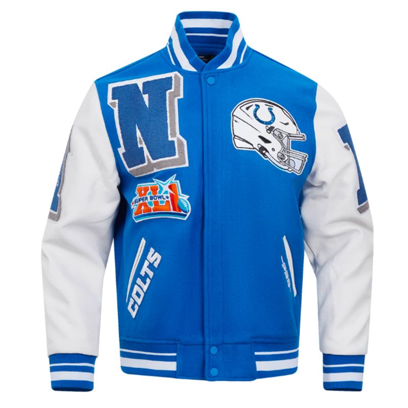 indianapolis-colts-mashup-varsity-jacket Indianapolis Colts Mashup Rib Varsity Wool and Leather Jacket