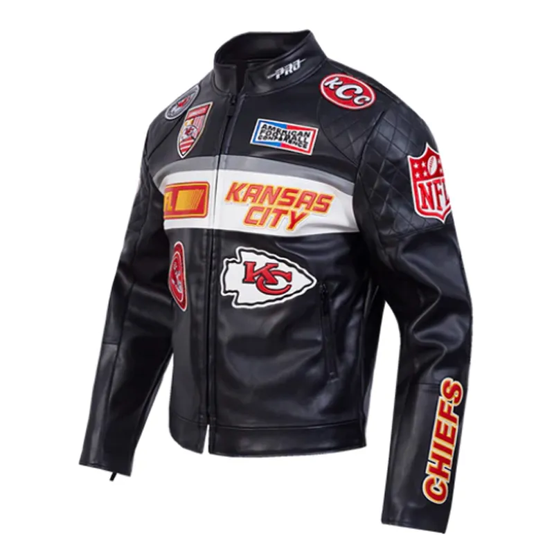 kansas-city-chiefs-moto-black-jacket Kansas City Chiefs Black Moto Leather Jacket