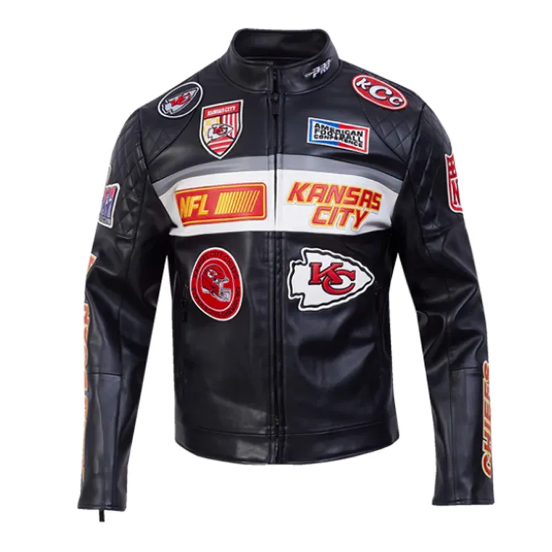 kansas-city-chiefs-moto-jacket Kansas City Chiefs Black Moto Leather Jacket