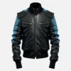 Men’s Black and Blue Leather Bomber Jacket