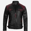 Men’s Quilted Black and Maroon Café Racer Leather Jacket