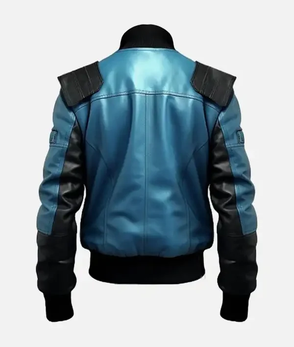 Men’s Black and Blue Leather Bomber Jacket