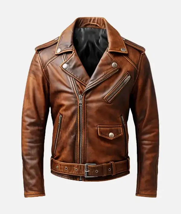 Men’s Vintage Brown Biker Leather Jacket