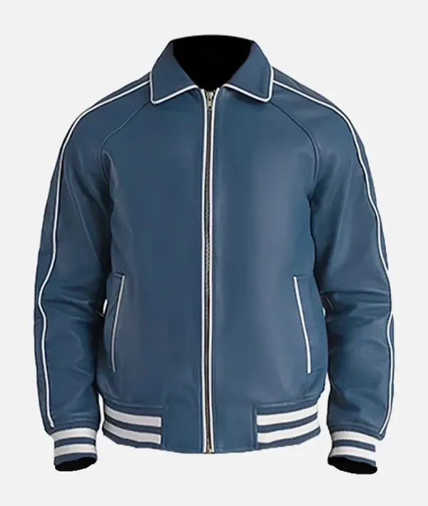 Men’s Blue Varsity Leather Bomber Jacket