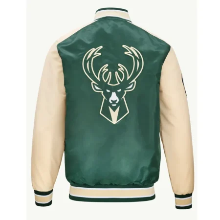 Milwaukee Bucks Green and Cream Varsity Satin Bomber Jacket