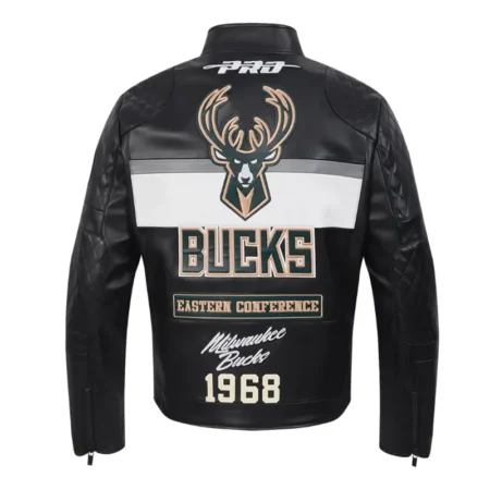 Milwaukee Bucks Black Moto Leather Jacket