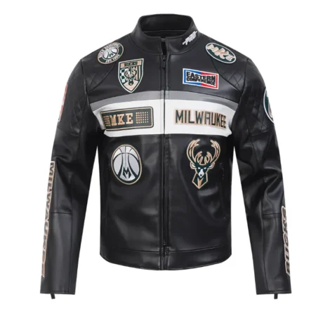Milwaukee Bucks Black Moto Leather Jacket