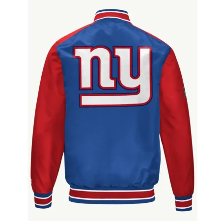 New York Giants Blue and Red Varsity Satin Bomber Jacket
