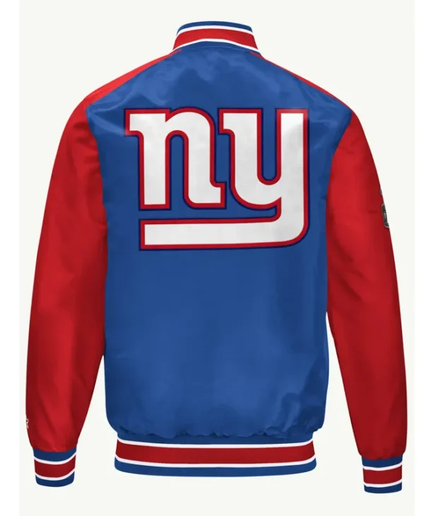 New York Giants Blue and Red Varsity Satin Bomber Jacket