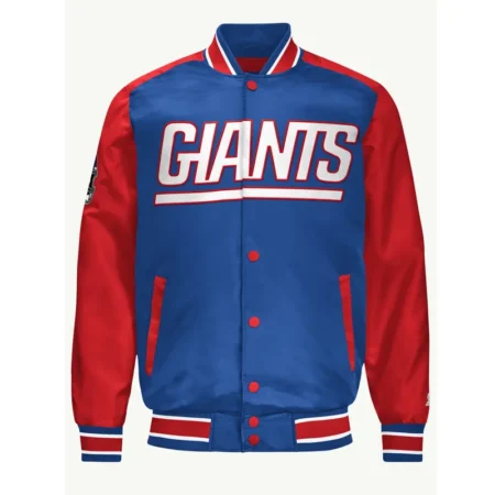 New York Giants Blue and Red Varsity Satin Bomber Jacket