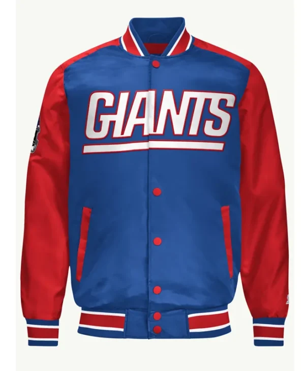 New York Giants Blue and Red Varsity Satin Bomber Jacket