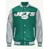 New York Jets Green and Gray Varsity Satin Bomber Jacket