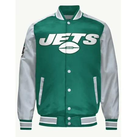 New York Jets Green and Gray Varsity Satin Bomber Jacket