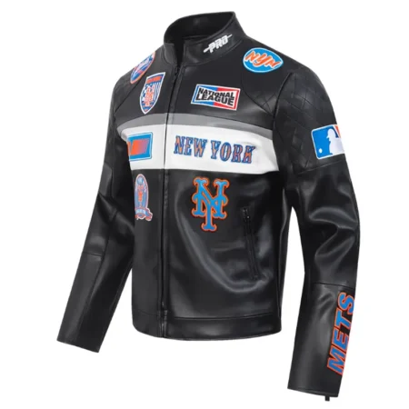 New York Mets Black Moto Leather Jacket