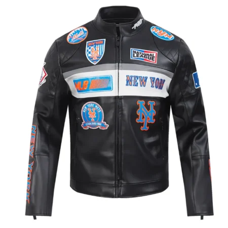 New York Mets Black Moto Leather Jacket