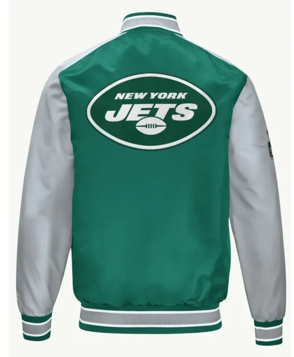 New York Jets Green and Gray Varsity Satin Bomber Jacket