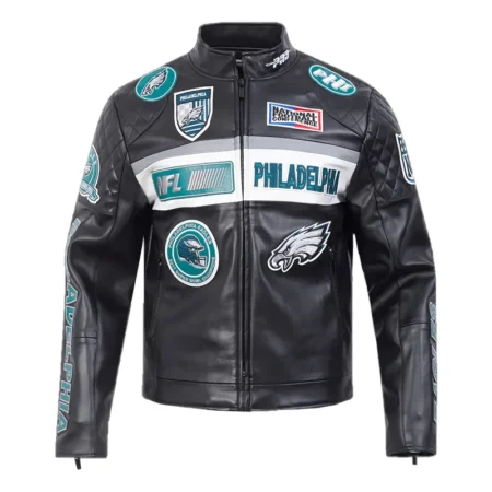 Philadelphia Eagles Black Moto Leather Jacket