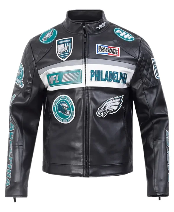 Philadelphia Eagles Black Moto Leather Jacket