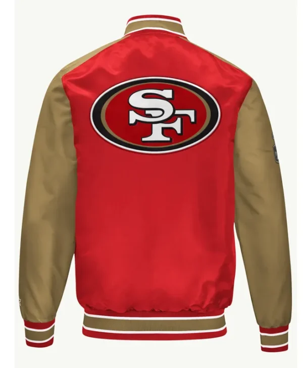 San Francisco 49ers Red and Gold Varsity Satin Bomber Jacket