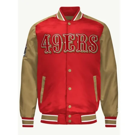 San Francisco 49ers Red and Gold Varsity Satin Bomber Jacket
